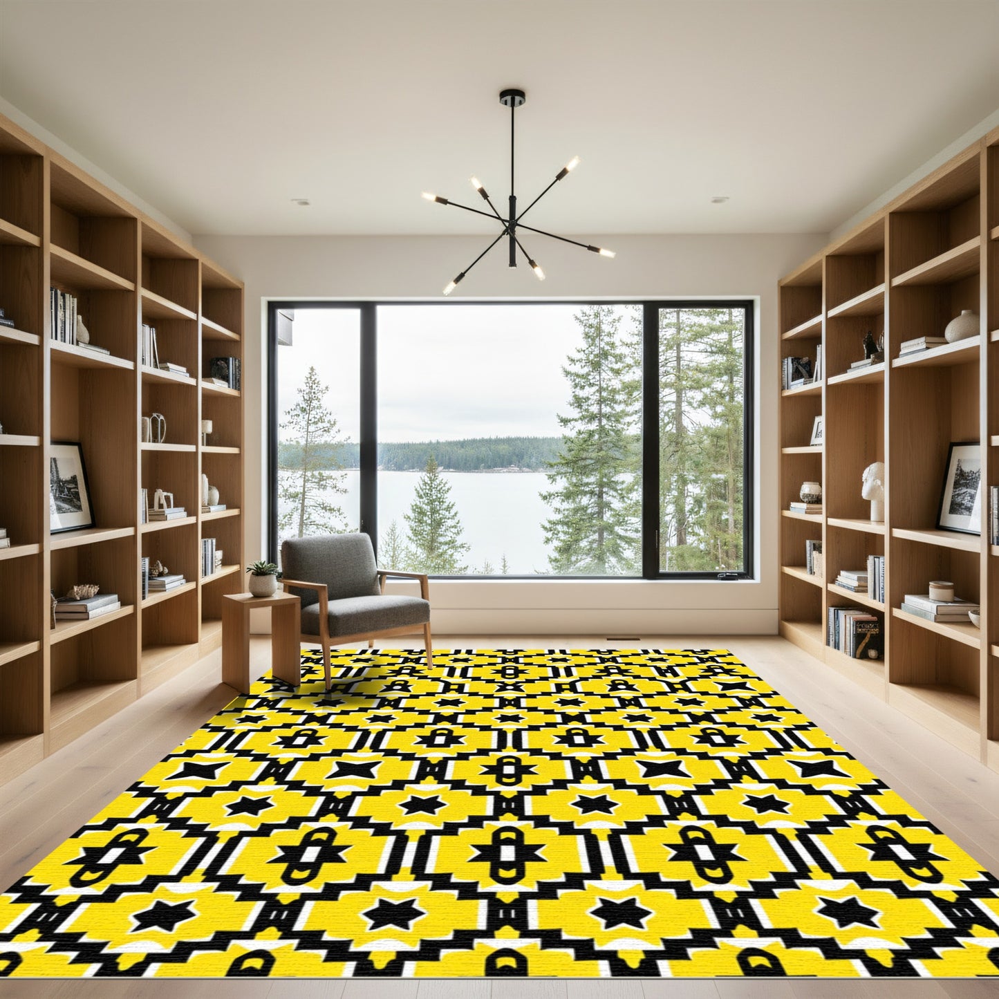 Bright Yellow Geometric Tribal Medallions Rug