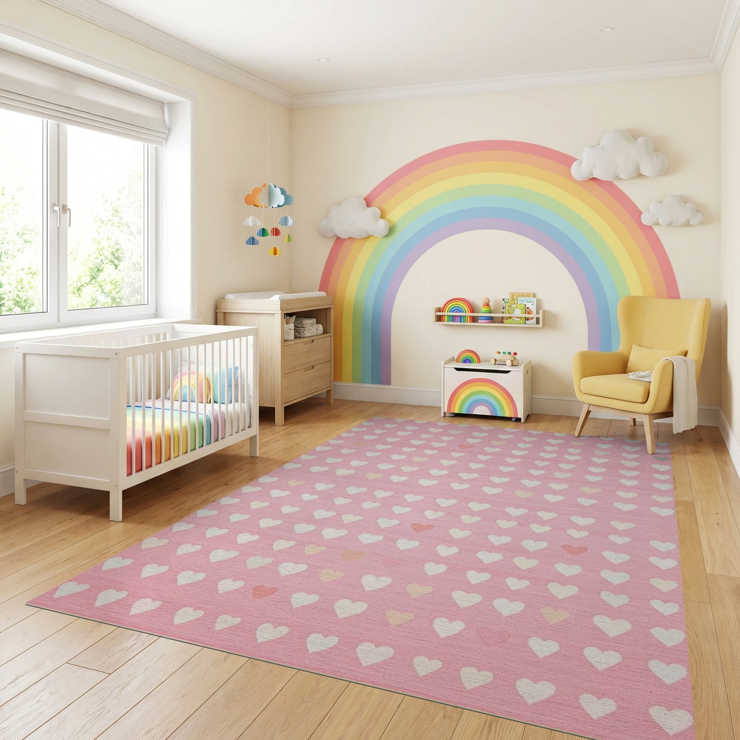 Pink and White Hearts Whimsical Rug