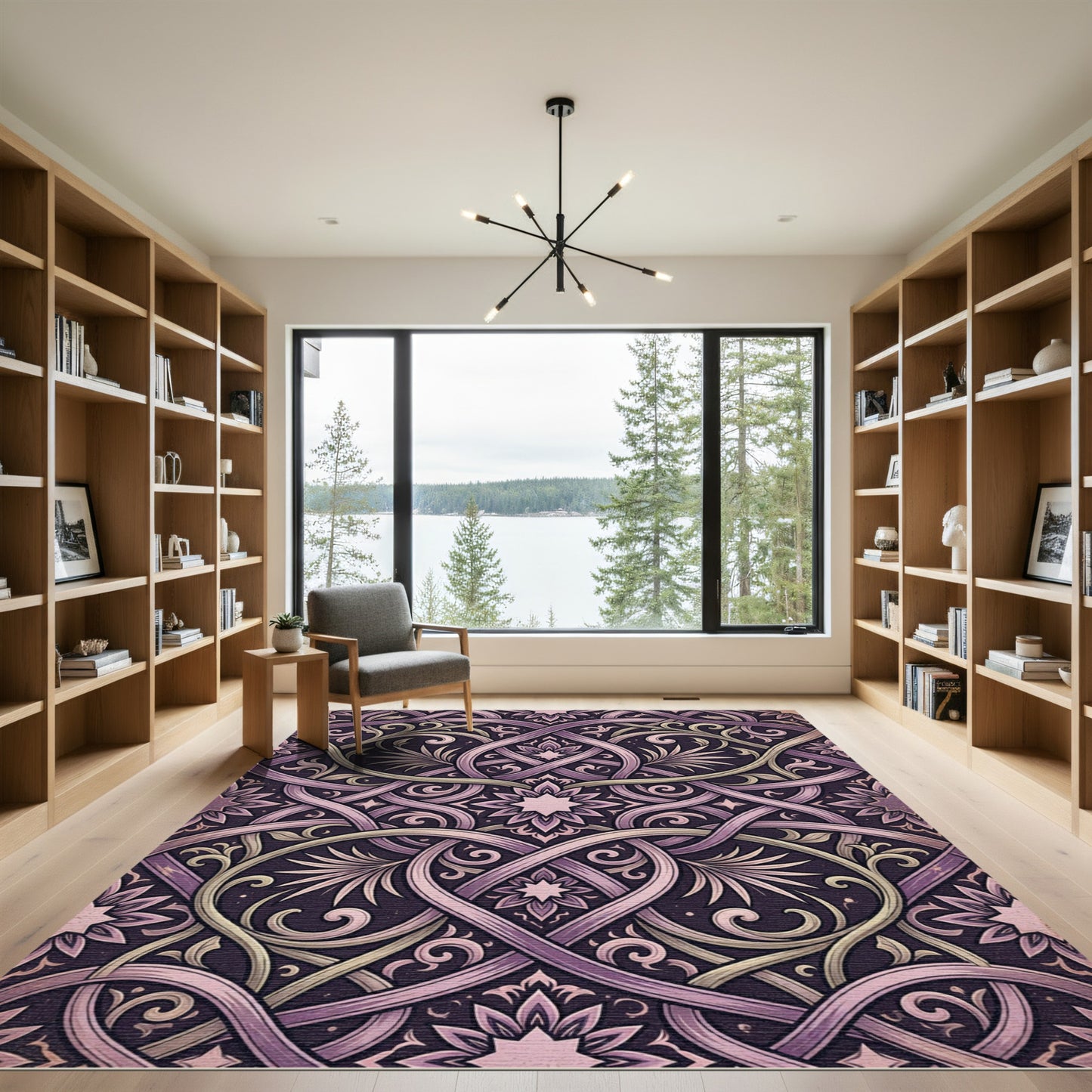 Ornate Mauve Damask Intertwined Floral Scroll Rug