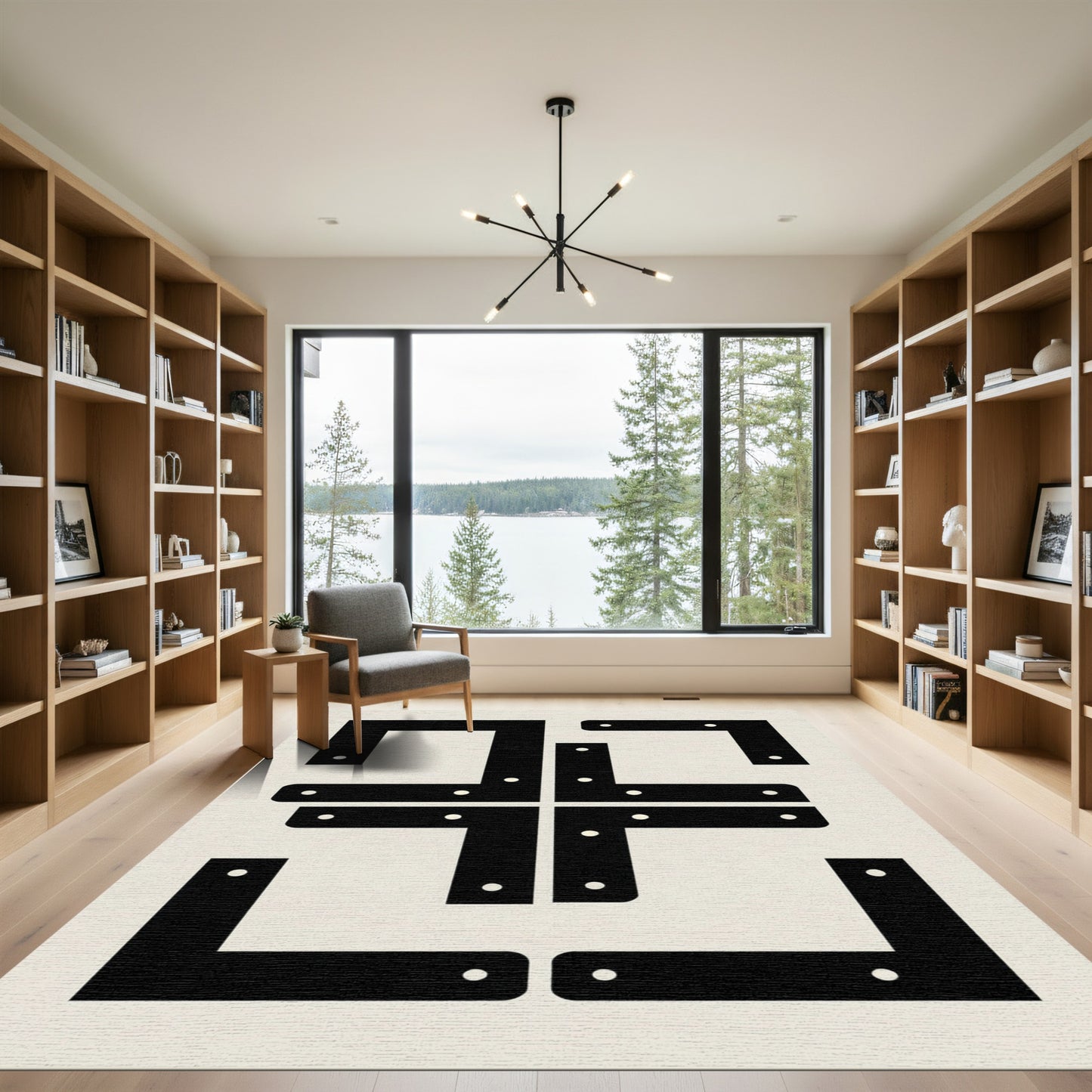 Bold Black Geometric Abstract Composition Rug