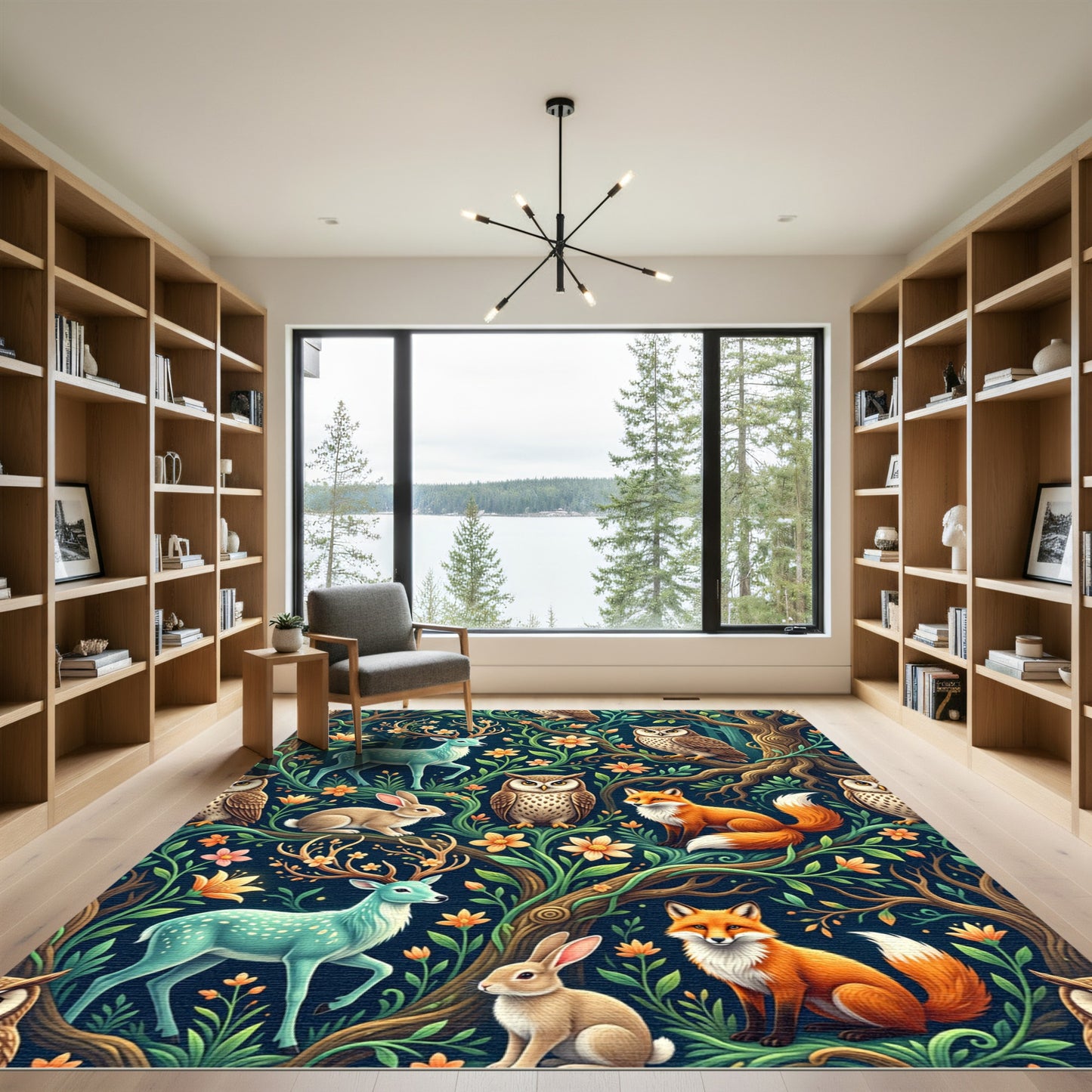 Enchanted Forest Wildlife Floral Meadow Rug
