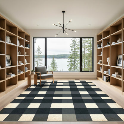 Earthy Charcoal Plaid Grid Rug