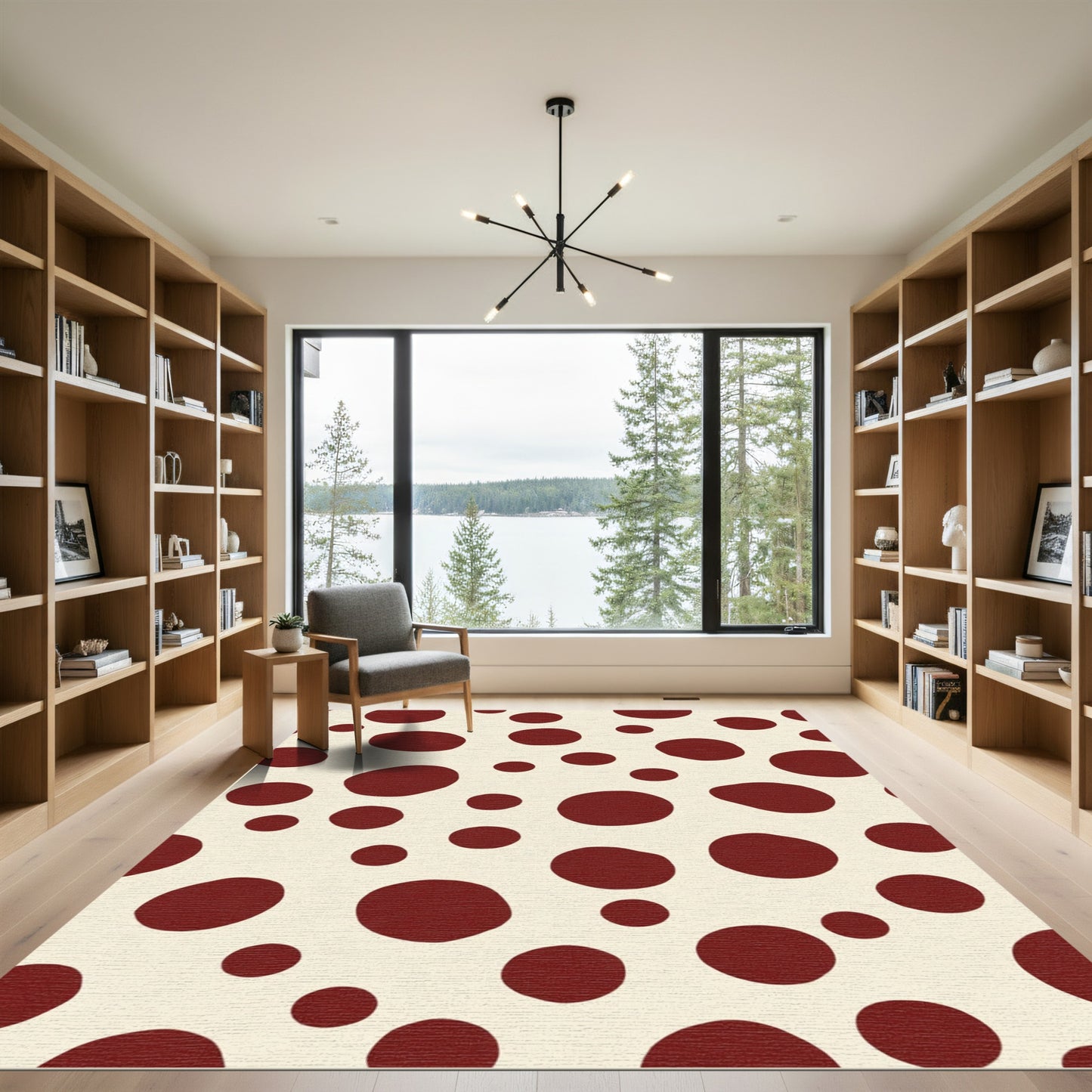 Crimson Polka Dots Cream Background Rug