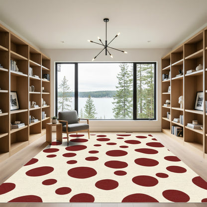 Crimson Polka Dots Cream Background Rug