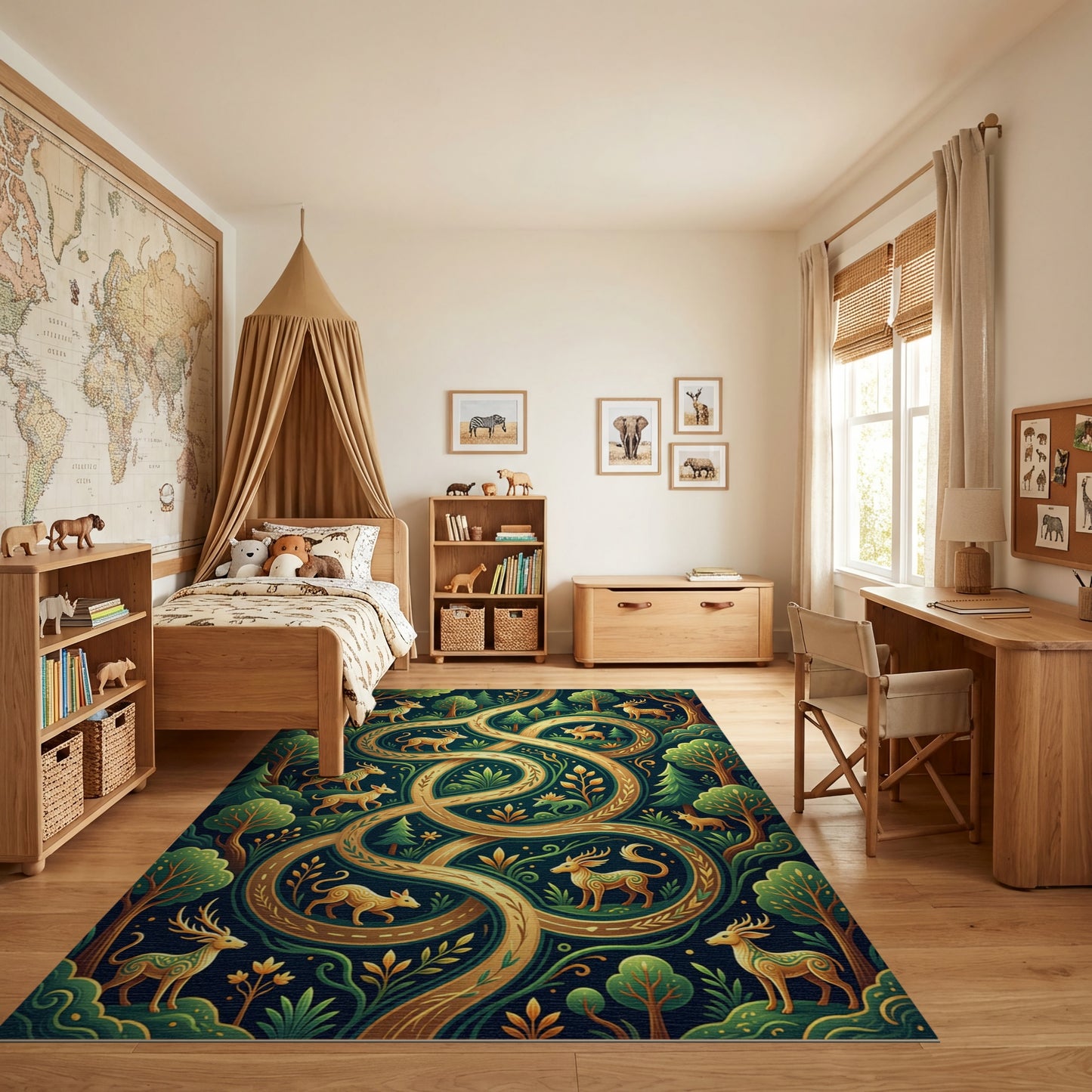 Mystical Forest Deer Golden Winding Path Rug