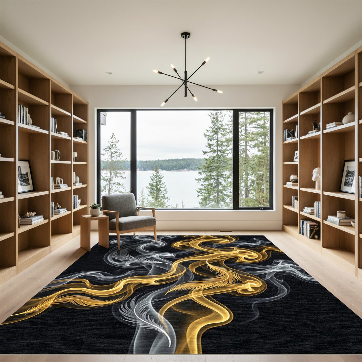 Golden and Silver Feather Smoke Swirl Rug