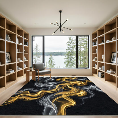 Golden and Silver Feather Smoke Swirl Rug