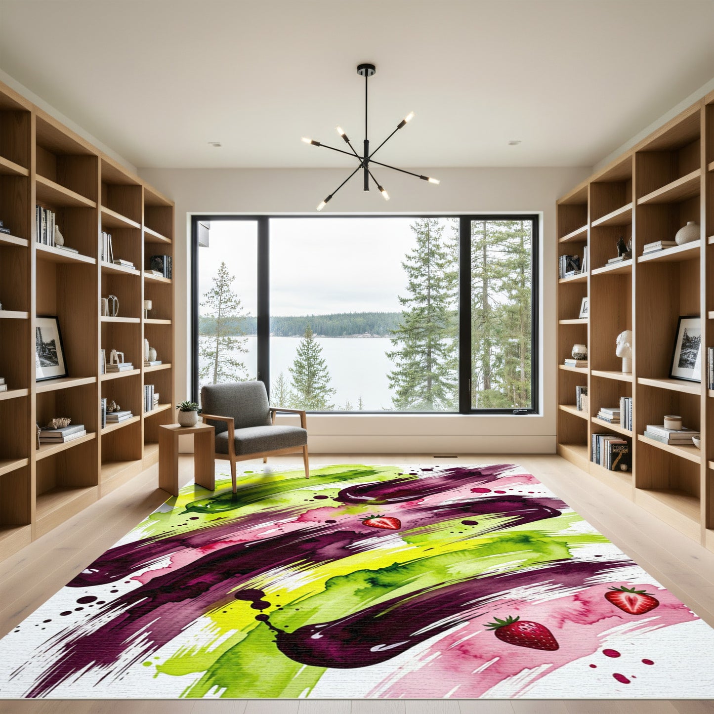Abstract Strawberry Splash Watercolor Art Rug