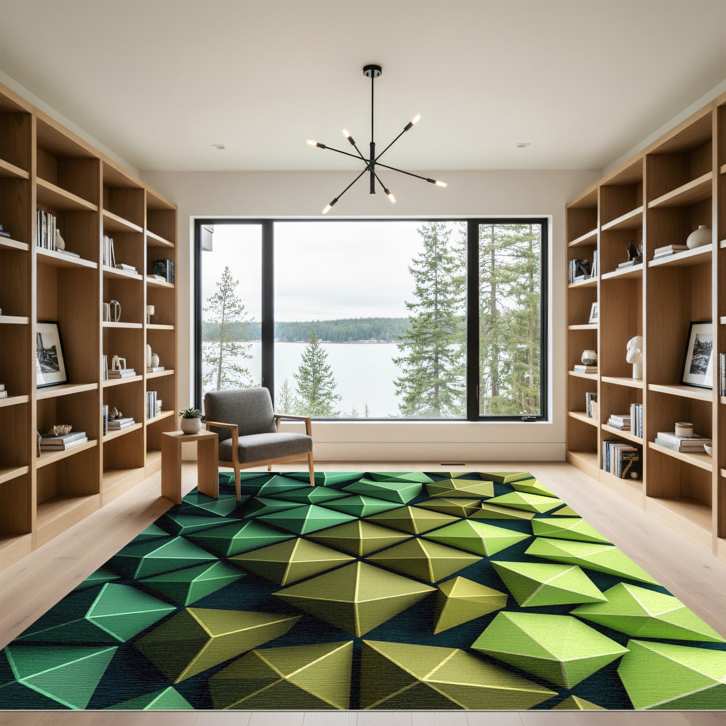 Shades of Green Geometric Facet Rug