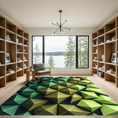 Shades of Green Geometric Facet Rug