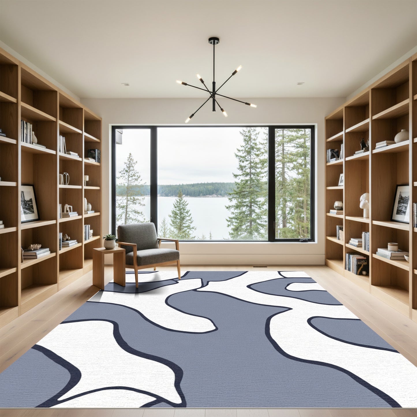 Contemporary Blue Abstract Blob Rug