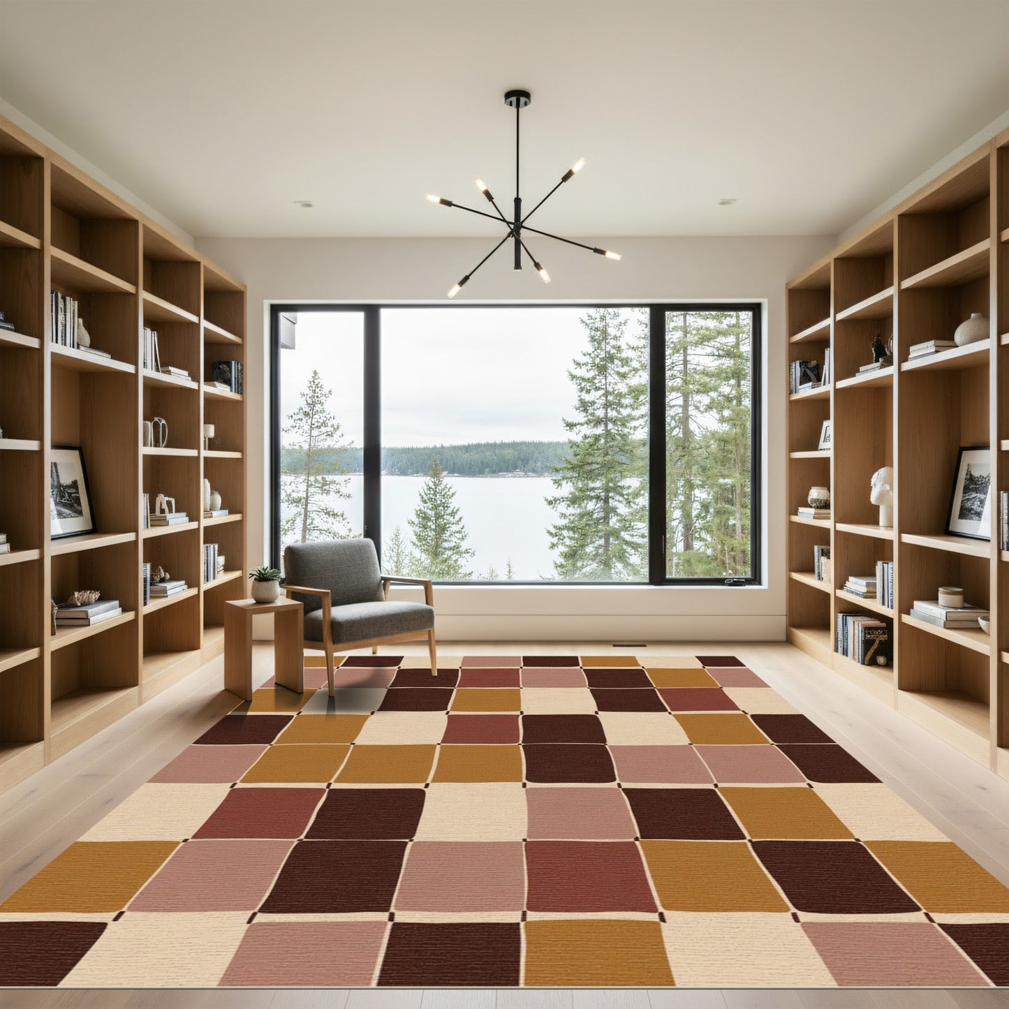 Retro Terracotta Checkerboard Squares Rug