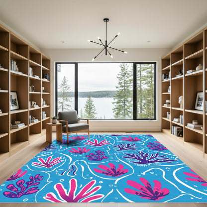 Vibrant Coral Pink Purple Sea Life Rug
