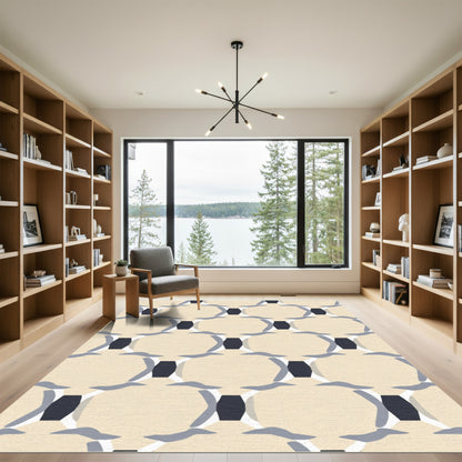 Ivory Blue Gray Linked Ovals Rug