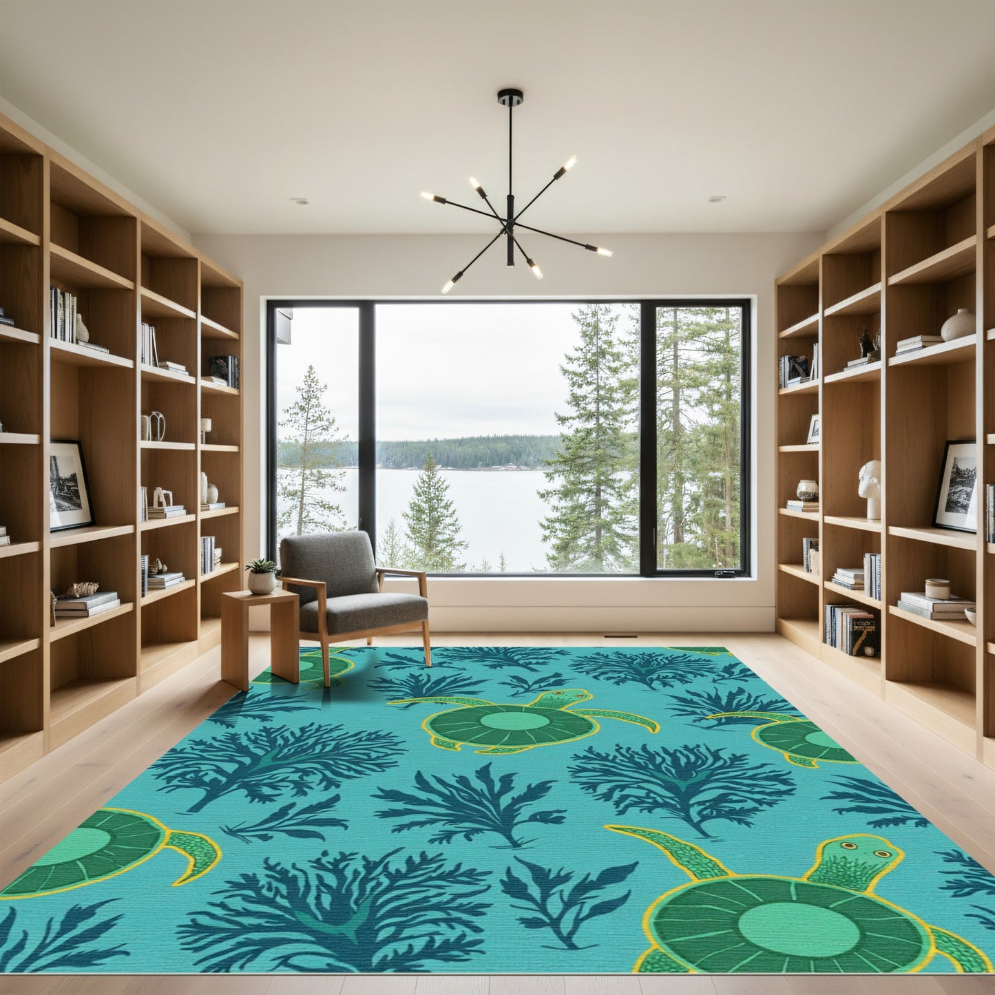 Teal Ocean Turtles Seaweed Collection Rug