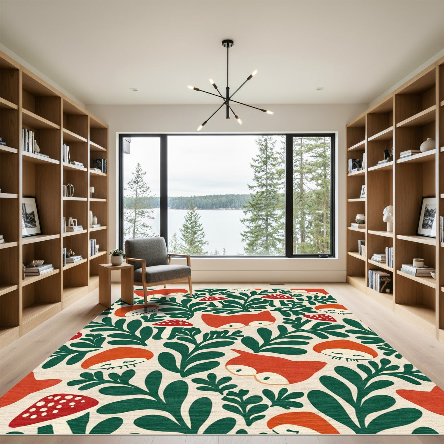 Whimsical Fox Mushroom Forest Rug