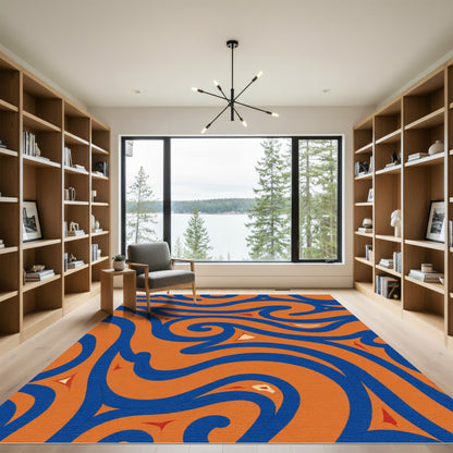 Vivid Orange Blue Swirl Flow Rug