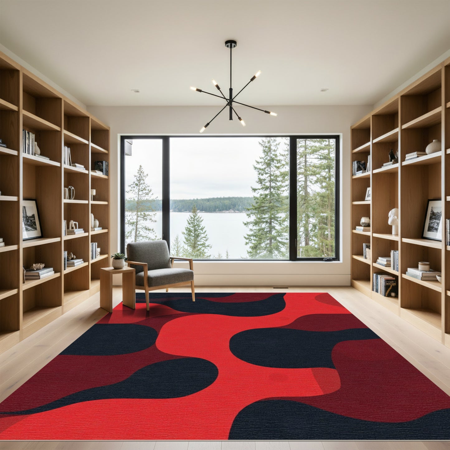 Crimson Abstract Flowing Shapes Rug