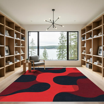 Crimson Abstract Flowing Shapes Rug