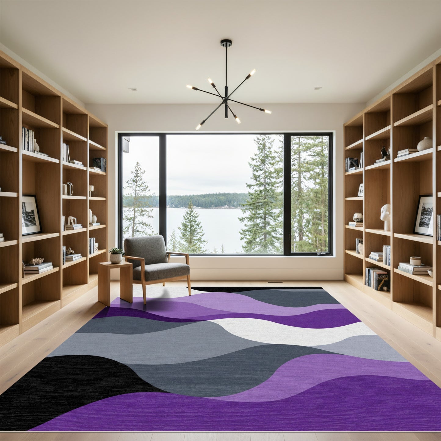Amethyst Purple Abstract Wave Landscape Rug