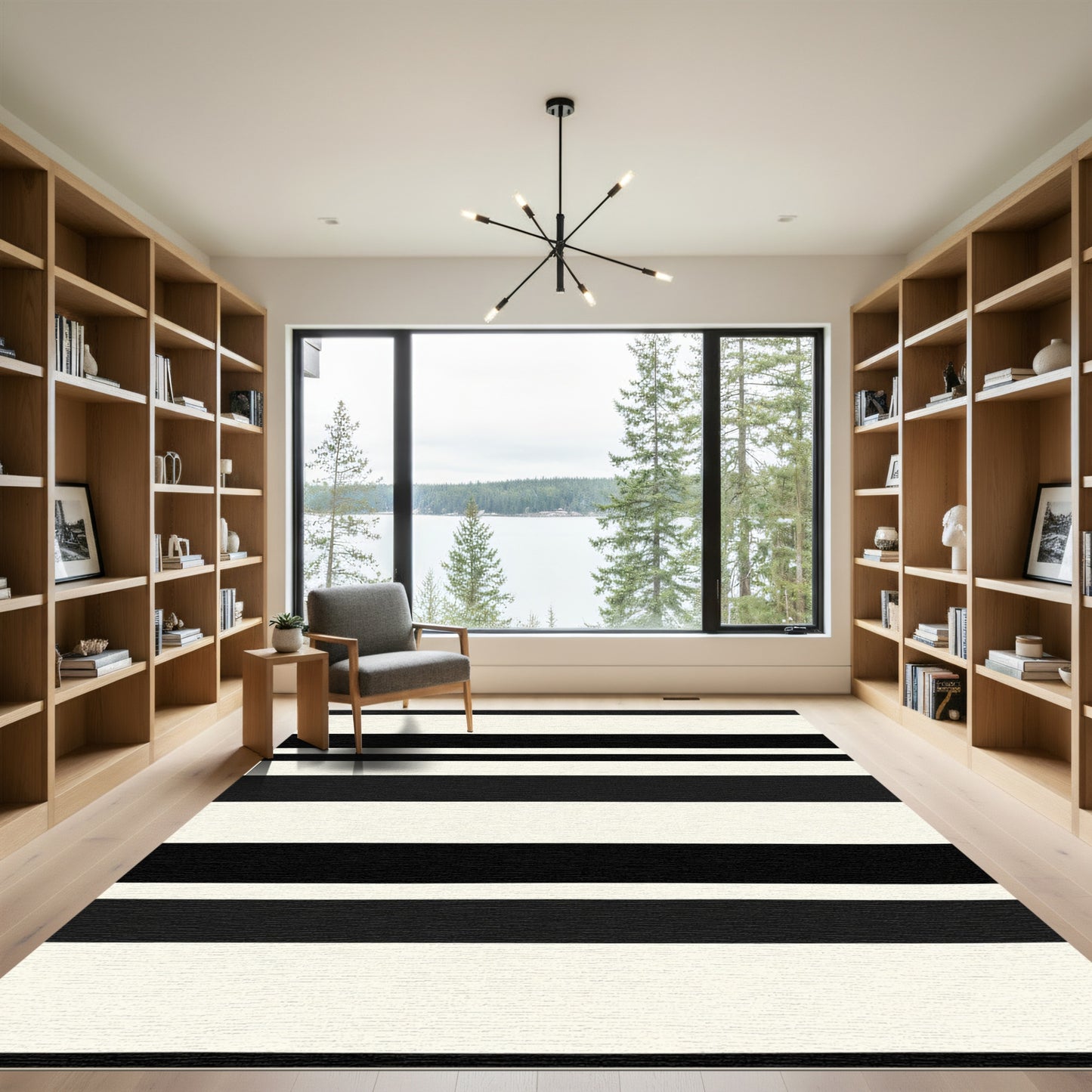 Bold Black Cream Wide Stripe Rug
