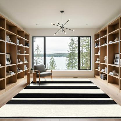 Bold Black Cream Wide Stripe Rug