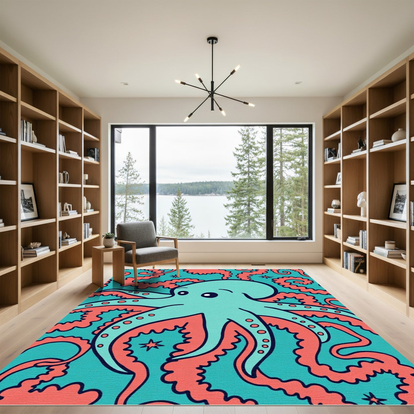 Aqua Teal Coral Octopus Whimsy Rug
