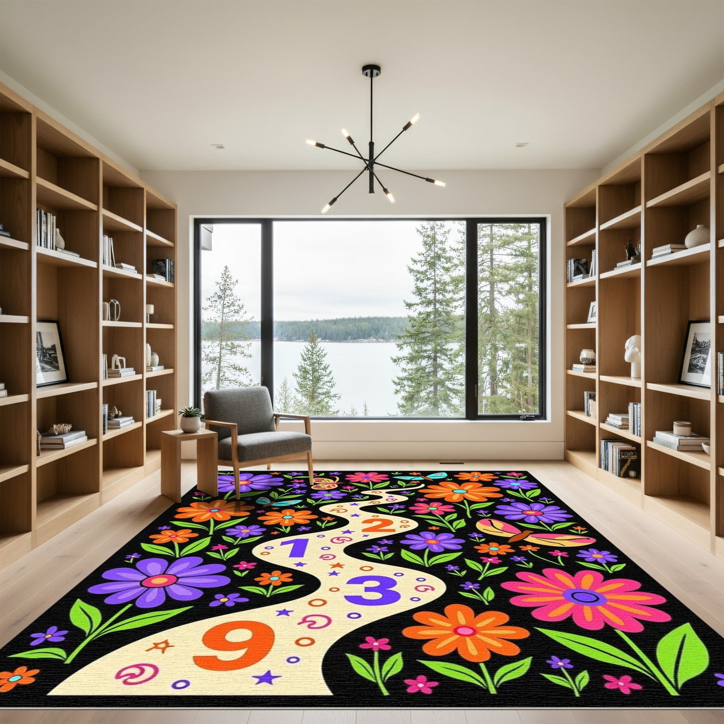 Retro Floral Butterflies Garden Path Rug