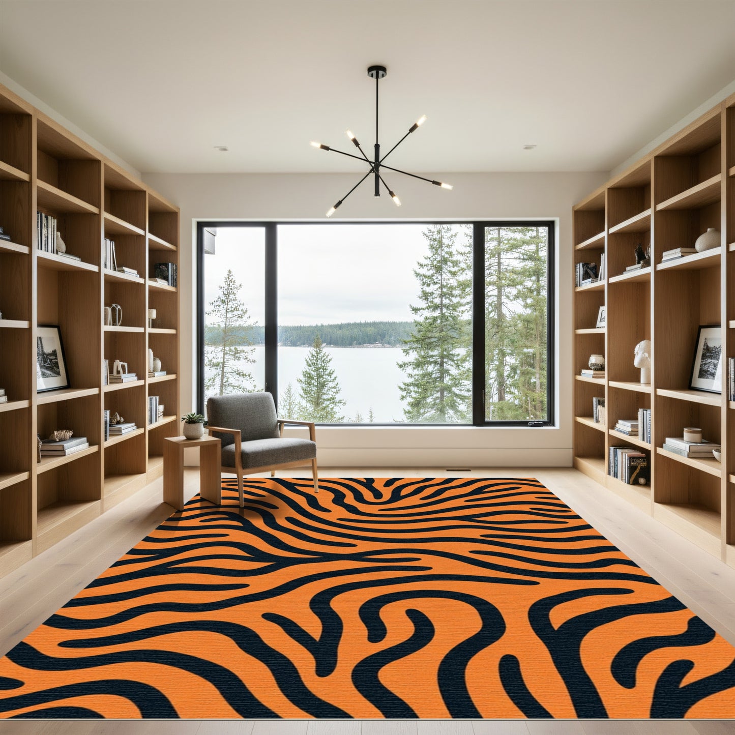Bold Orange Black Wave Rug