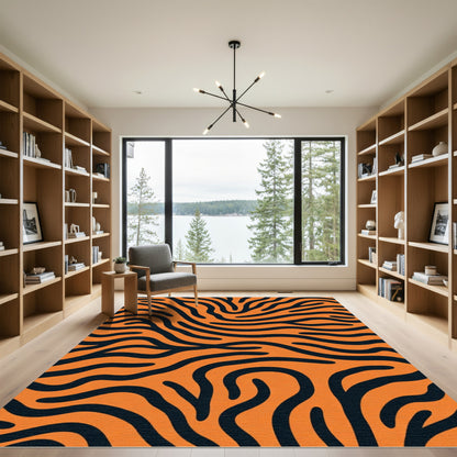 Bold Orange Black Wave Rug