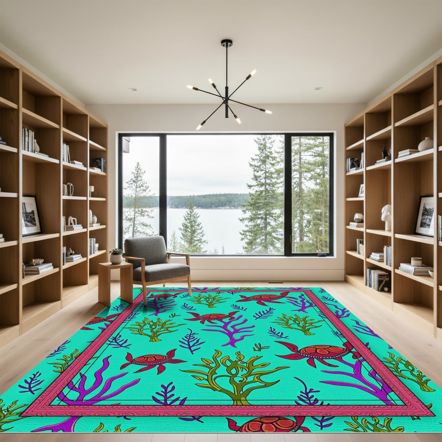 Aqua Turtle Ocean Coral Garden Rug