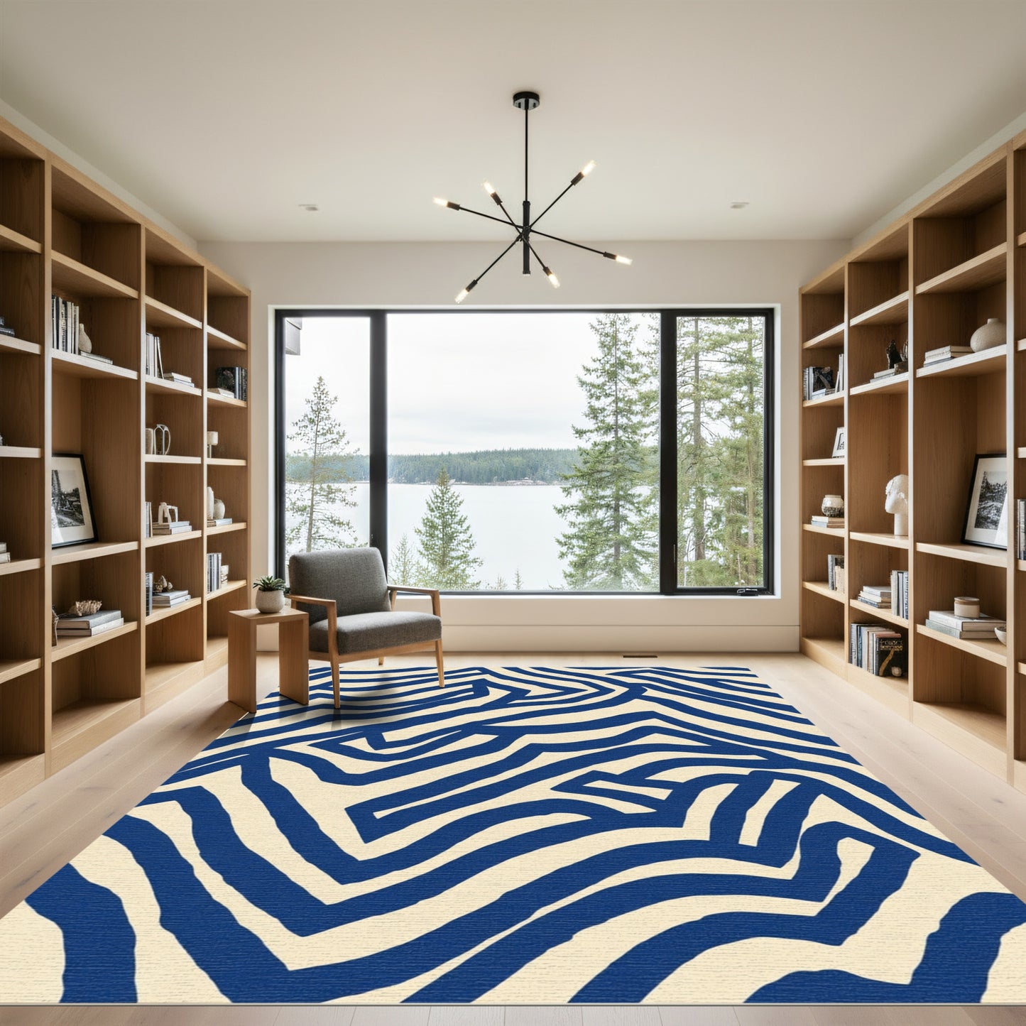 Navy Cream Abstract Stripe Rug