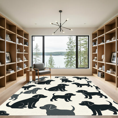 Charming Black Labrador Puppy Illustration Rug