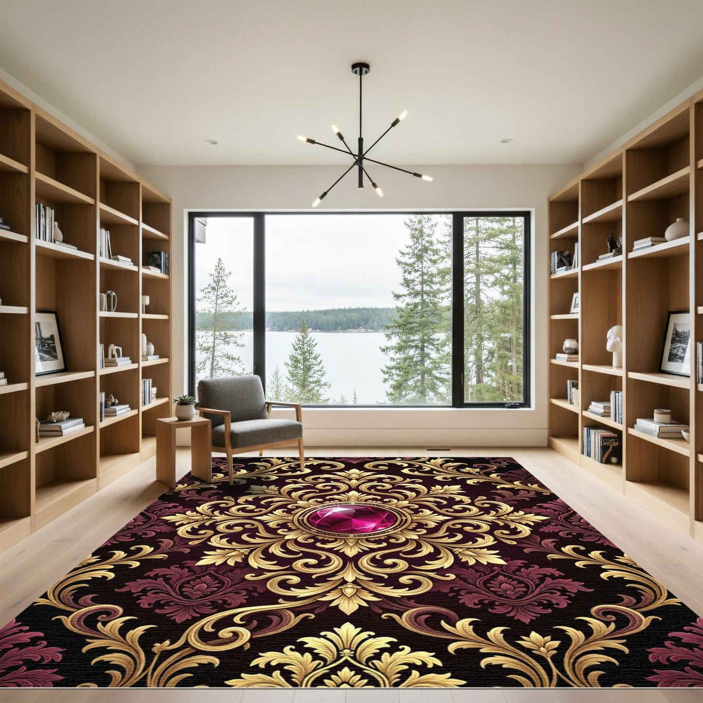 Regal Gold Crimson Jewel Medallion Rug