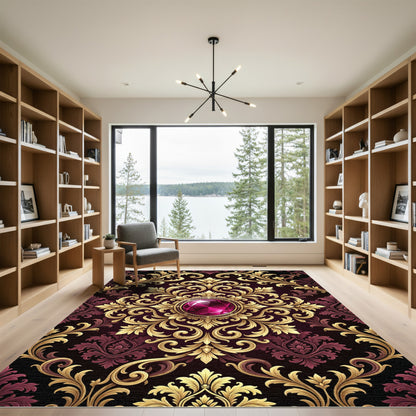 Regal Gold Crimson Jewel Medallion Rug