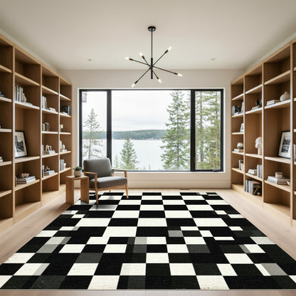 Monochromatic Checkered Grid Graphic Area Rug