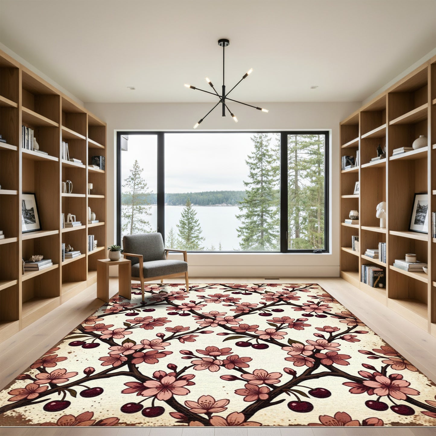 Vintage Cherry Blossom Lattice Branch Art Rug