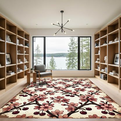 Vintage Cherry Blossom Lattice Branch Art Rug