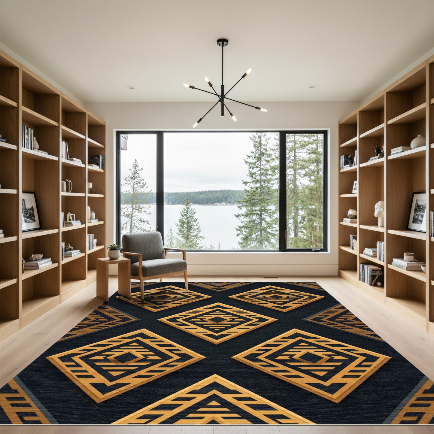 Golden Geometric Art Deco Diamond Rug