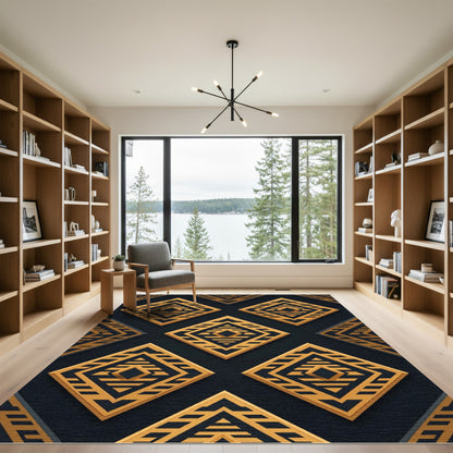 Golden Geometric Art Deco Diamond Rug