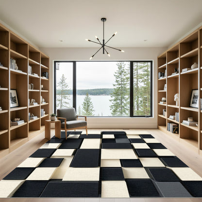 Monochrome Interlocking Cubes Abstract Rug