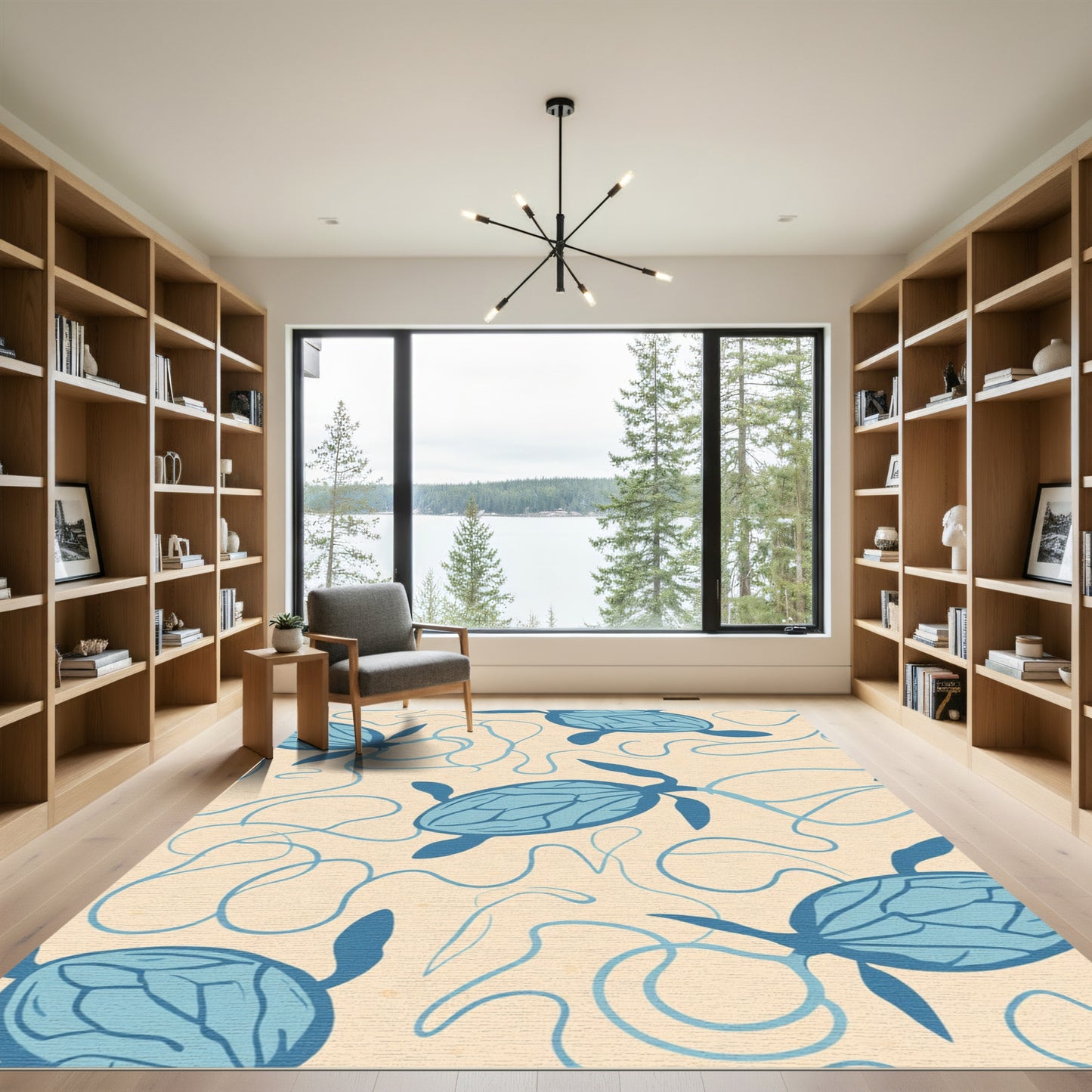 Blue Sea Turtles Flowing Swirls Rug