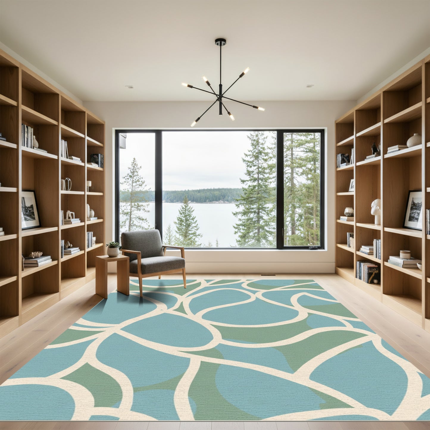 Blue Green Organic Abstract Shapes Rug