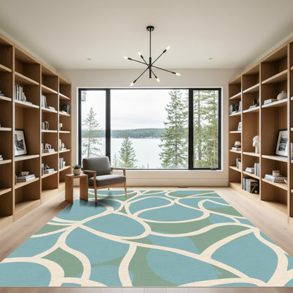 Blue Green Organic Abstract Shapes Rug