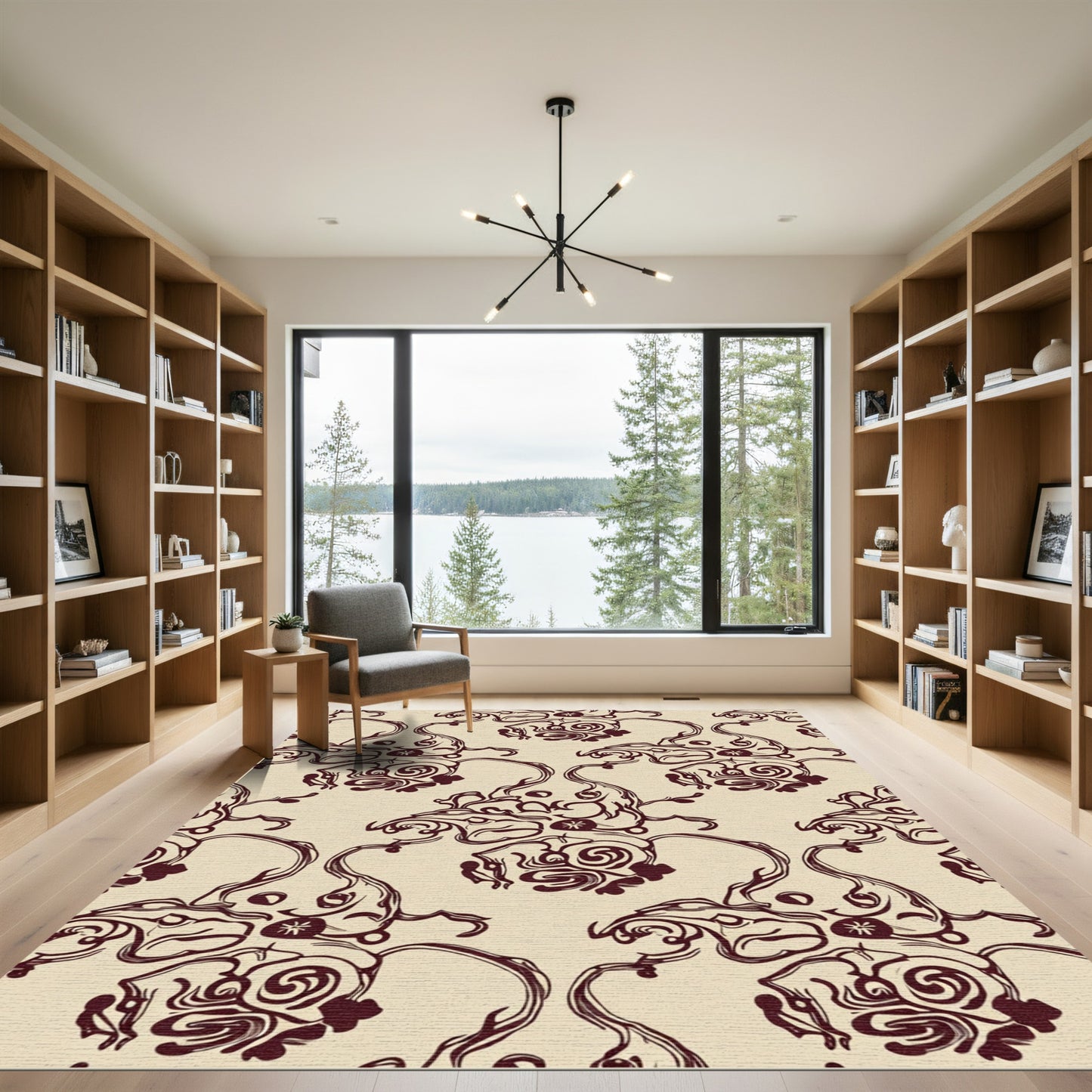 Ornate Burgundy Swirl Floral Medallion Rug