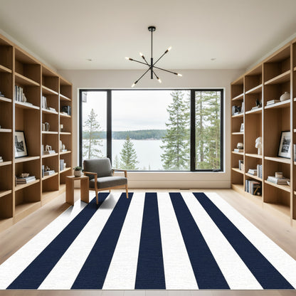 Bold Navy White Vertical Stripe Rug