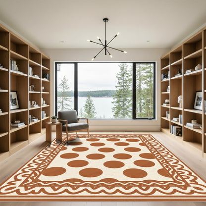 Cream Brown Polka Dot Border Rug