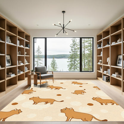Brown Cat Pattern With Cream Circles Rug