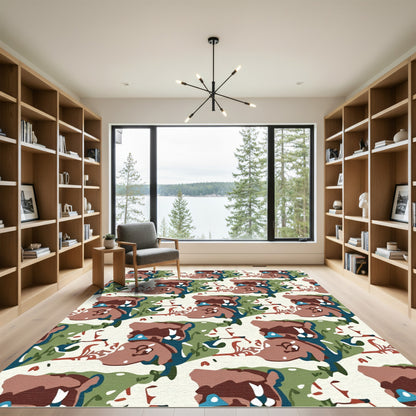Abstract Animal Camouflage Brown Green Rug
