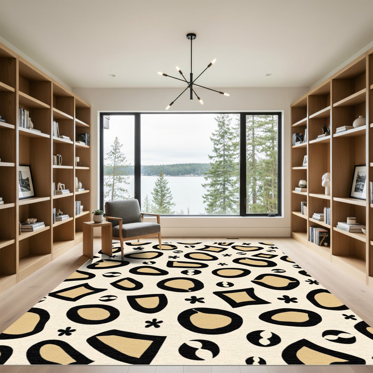 Beige Black Abstract Shape Collage Rug